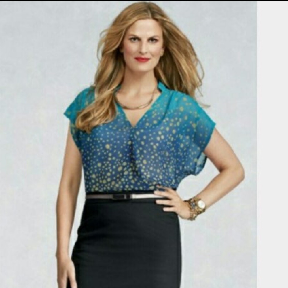 CAbi Blue Ombre Polka Dot Blouse Medium Sheer V-Neck Top Lightweight Flowy - Picture 3 of 15